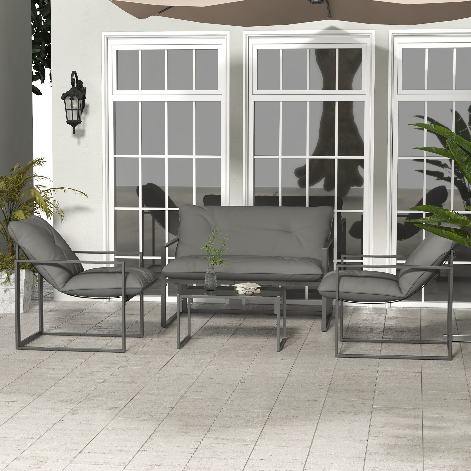 Monaco Four-Piece Relaxed Back Garden Dining Set - Black/Grey