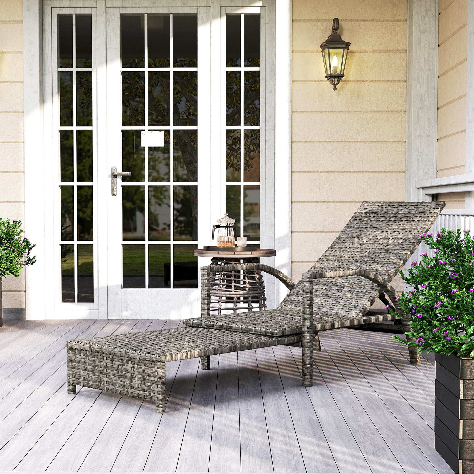 Ibiza Reclining Rattan Lounger, with Extending Footrest - Grey