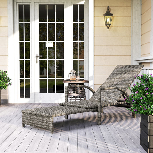 Ibiza Reclining Rattan Lounger, with Extending Footrest - Grey
