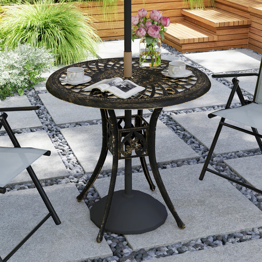 Portofino 78 cm Round Garden Dining Table with Parasol Hole Antique Cast Aluminium Garden Table Only, Bronze Tone