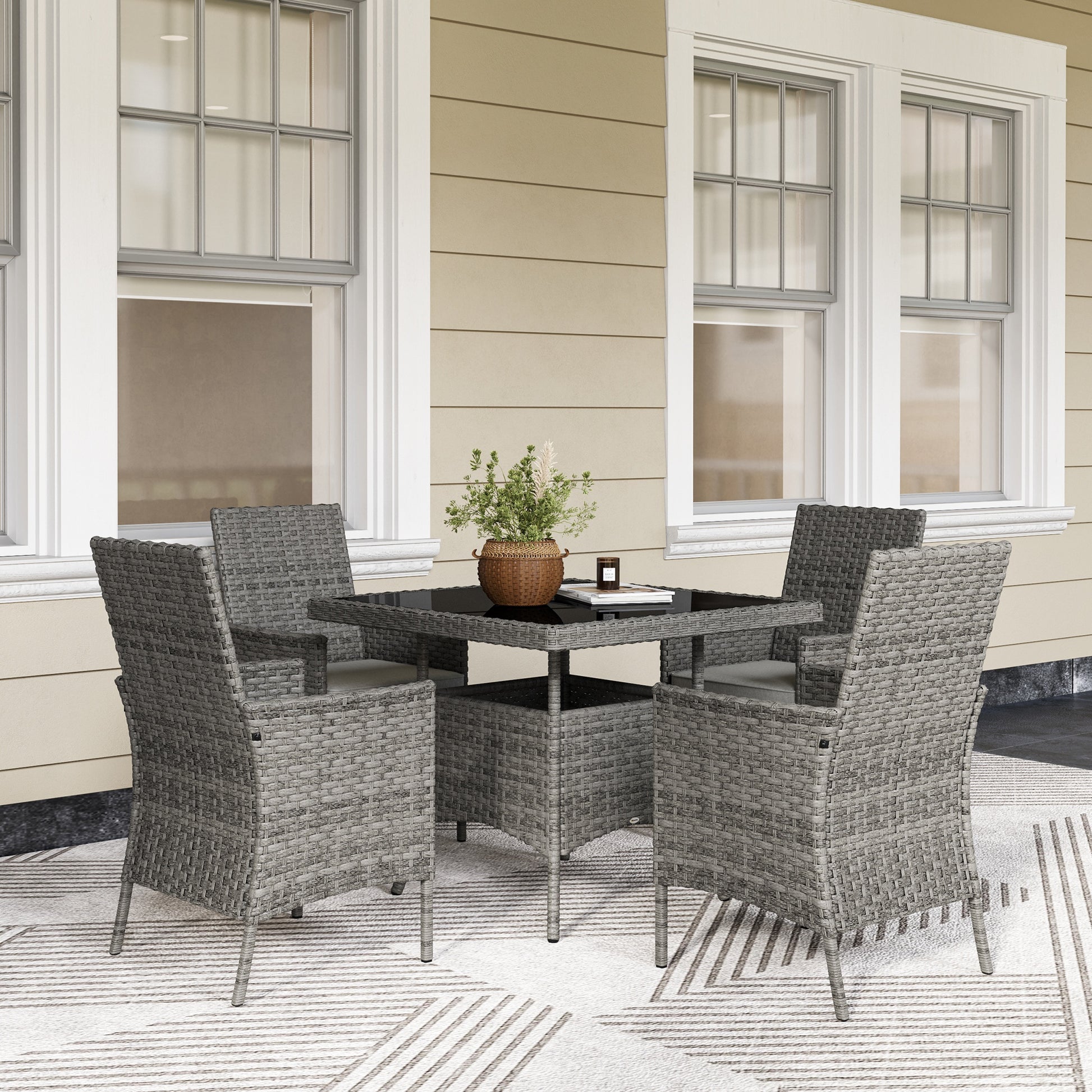 Amalfi Rattan Garden Furniture Set, Garden Dining Table and Chairs 4 Seater with Cushions