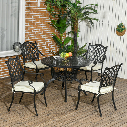 Ibiza Cast Aluminium 4 Seater Garden Dining Set with Cushions Parasol Hole Black