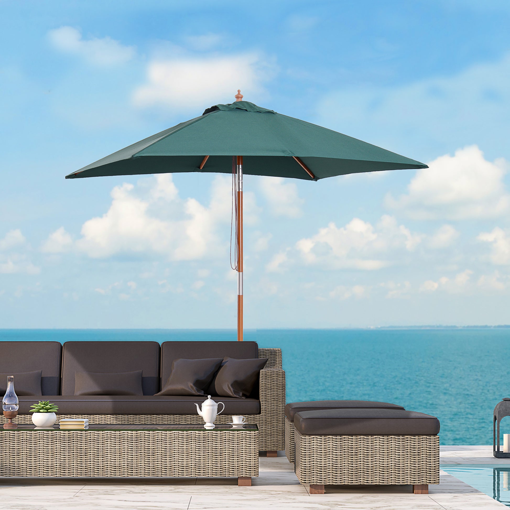 2m x 1.5m Garden Parasol Umbrella with Tilting Sunshade Canopy