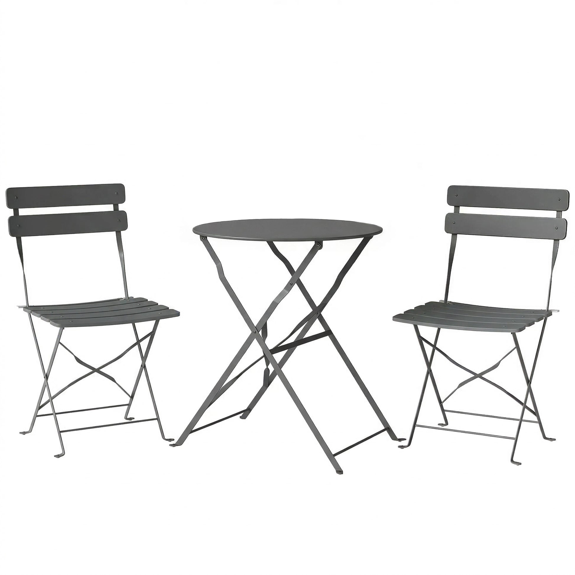 Outsunny Folding Garden Bistro Set, Outdoor Round Bistro Table and Chairs Set 2 with Electrophoresis Metal Frame, Grey