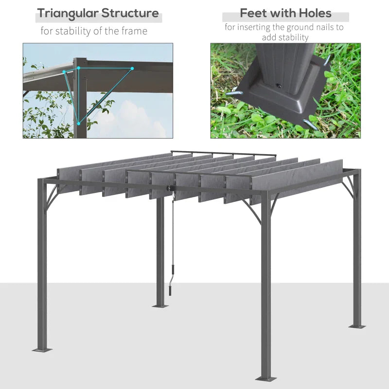 Grey 3m x 3m Aluminium Louvered Roof Pergola – Adjustable Hardtop Patio Canopy with UV50+ Sun Protection & Secure Anchoring Kit