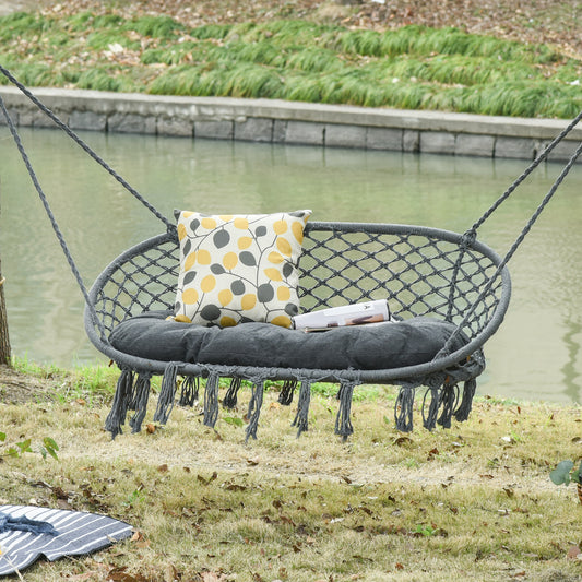 Verona Two-Seater Boho Macrame Hammock Swing - Grey