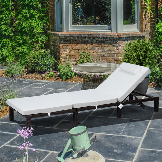 Riviera Rattan Sun Lounger, 5-Level Adjustable Garden Lounger Recliner with Cushion and Headrest