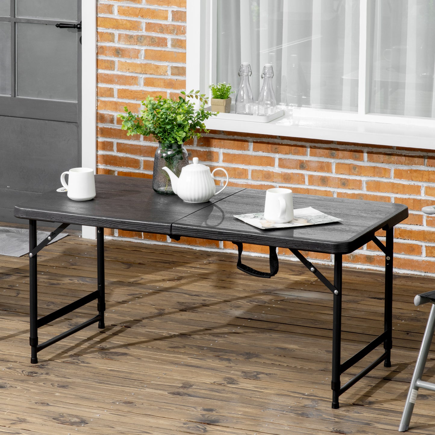 Foldable Patio Dining Table for 4, Height Adjustable Outdoor Table for Garden, Lawn, Dark Grey