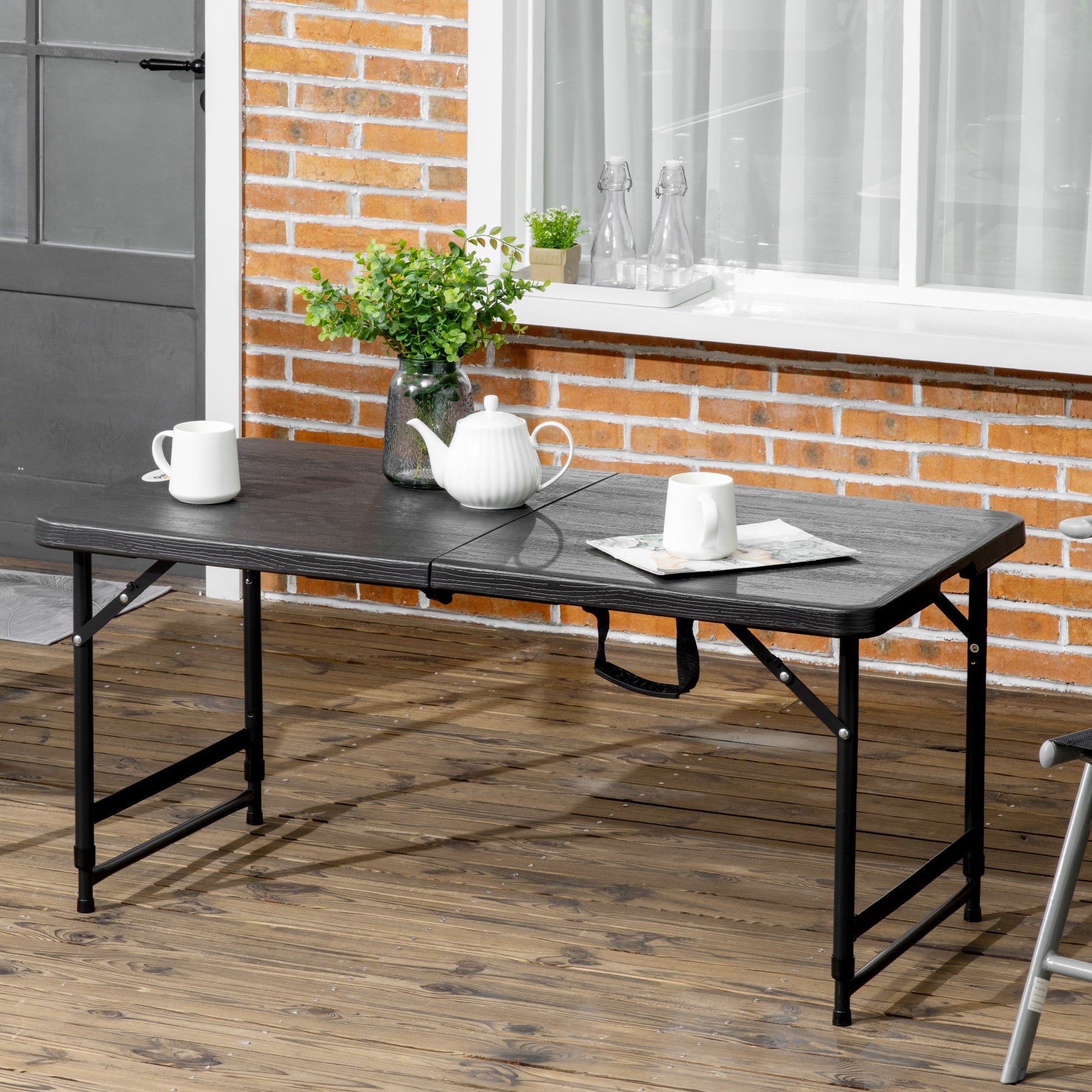 Foldable Patio Dining Table for 4, Height Adjustable Outdoor Table for Garden, Lawn, Dark Grey
