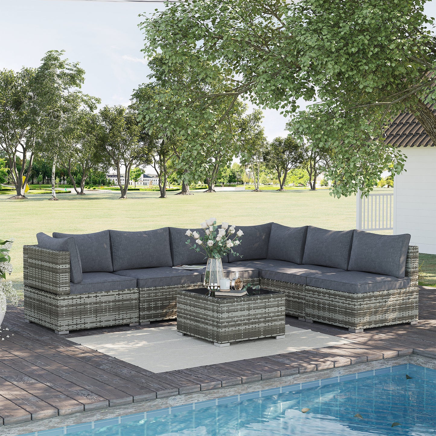 Santorini 7 Piece Outdoor PE Rattan Corner Sofa Set