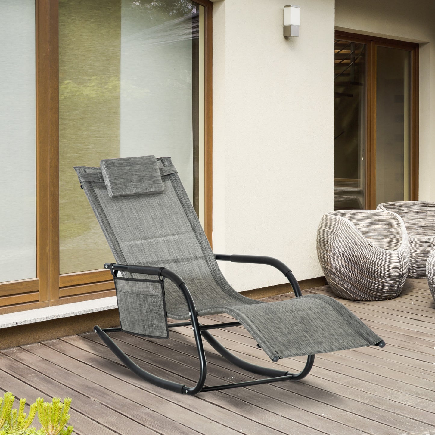 Portofino Garden Rocking Chair, Patio Sun Lounger Rocker Chair with Breathable Mesh Fabric