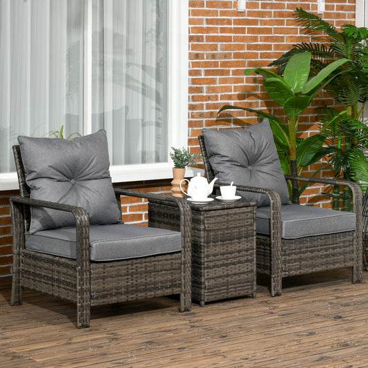Capri 3 Piece Rattan Bistro Set, Wicker Garden Furniture Set with Storage Coffee Table and Chairs