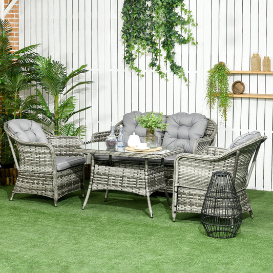 Tivoli Four-Piece Rattan Set, with Glass-Top Table - Grey