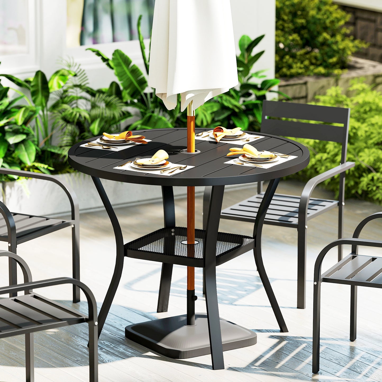 Monaco 90 cm Garden Dining Table with 4-5 cm Parasol Hole, Round Garden Dining Table