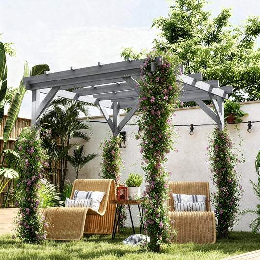 2 x 2m Wooden Pergola Kit, Decorative Garden Gazebo Shelter with Stable Structure for Climbing Vines