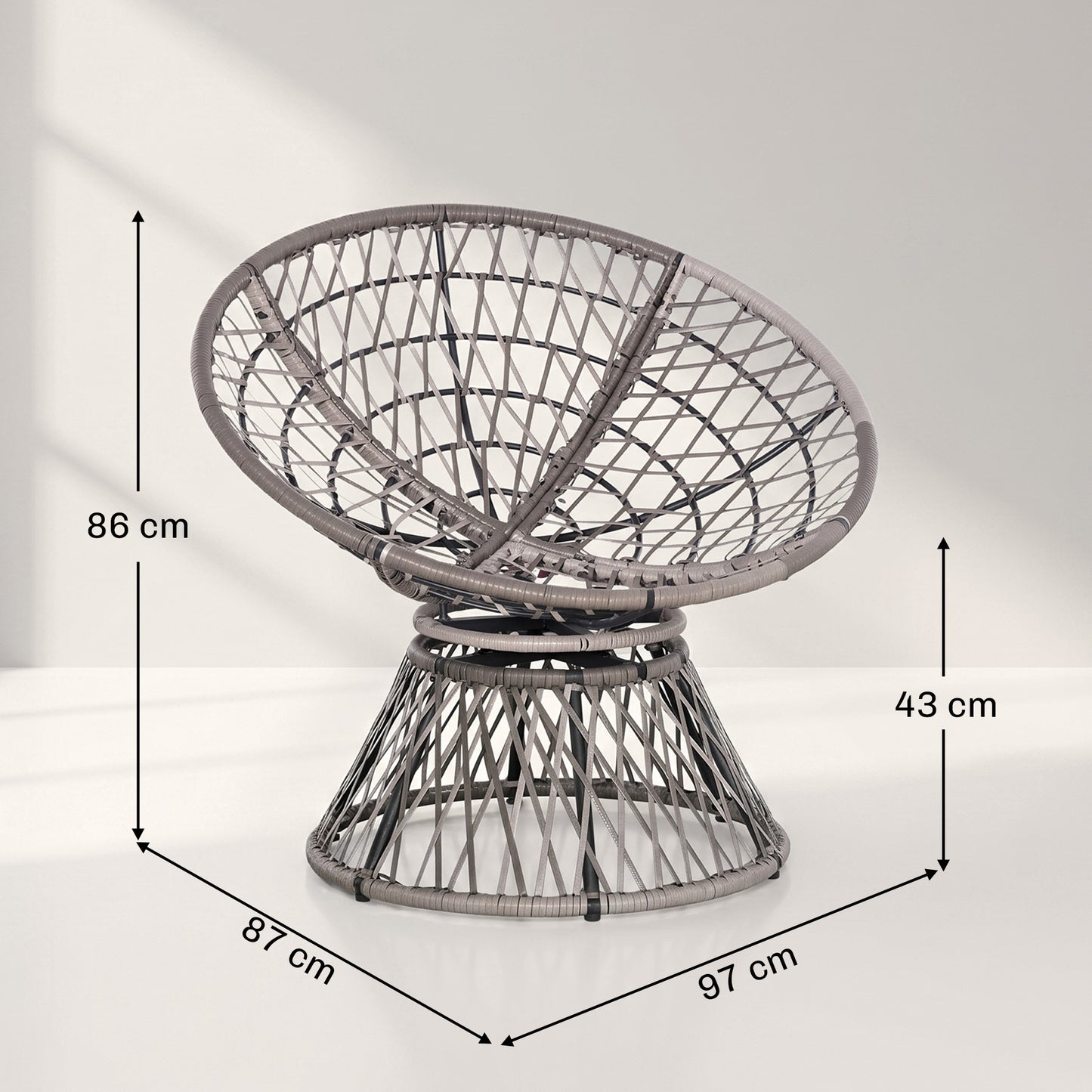 Outsunny 360° Swivel Rattan Moon Bowl Chair Round Lounge Garden Wicker Basket Seat with Padded Cushion Oversized for Outdoor Indoor, Beige
