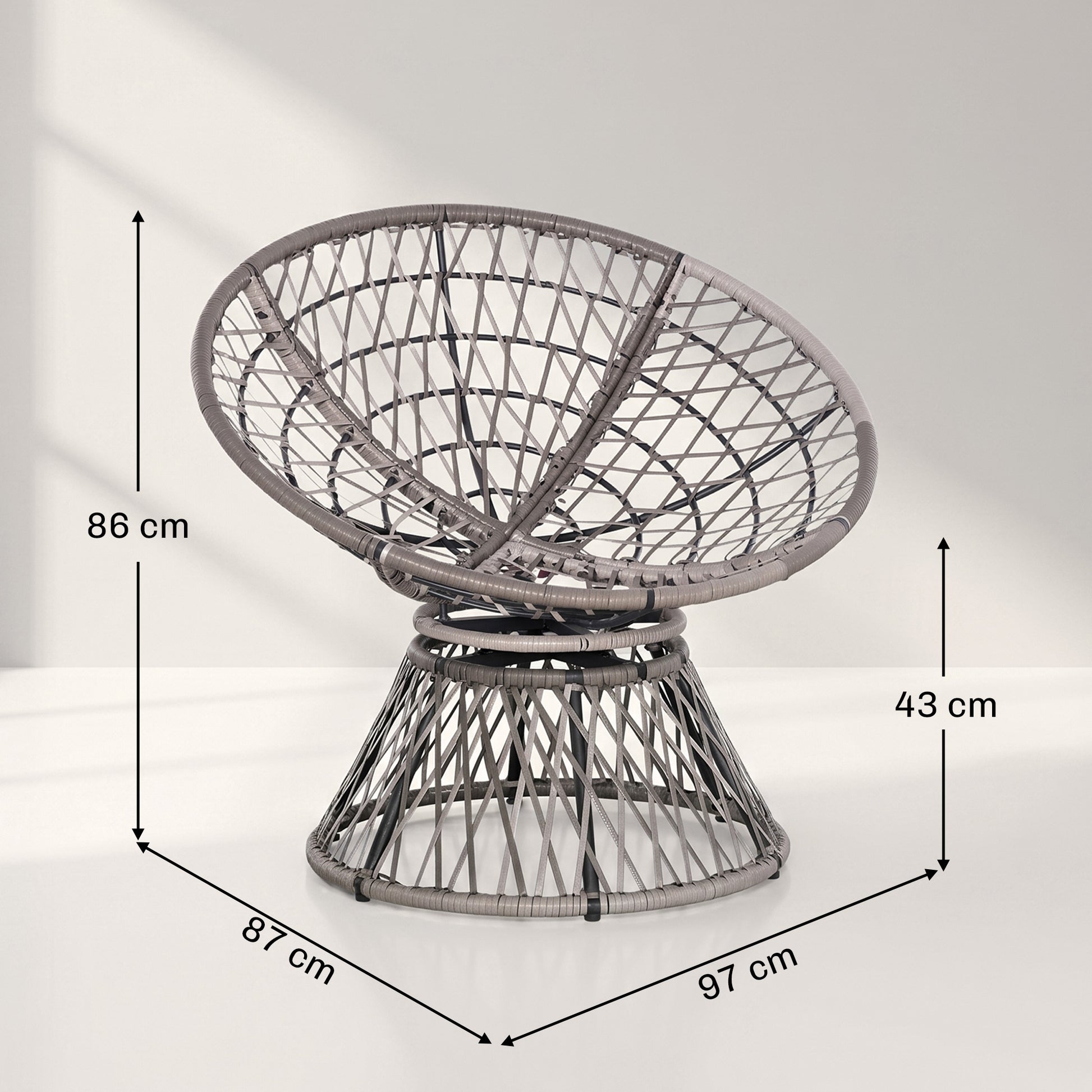 Outsunny 360° Swivel Rattan Moon Bowl Chair Round Lounge Garden Wicker Basket Seat with Padded Cushion Oversized for Outdoor Indoor, Beige