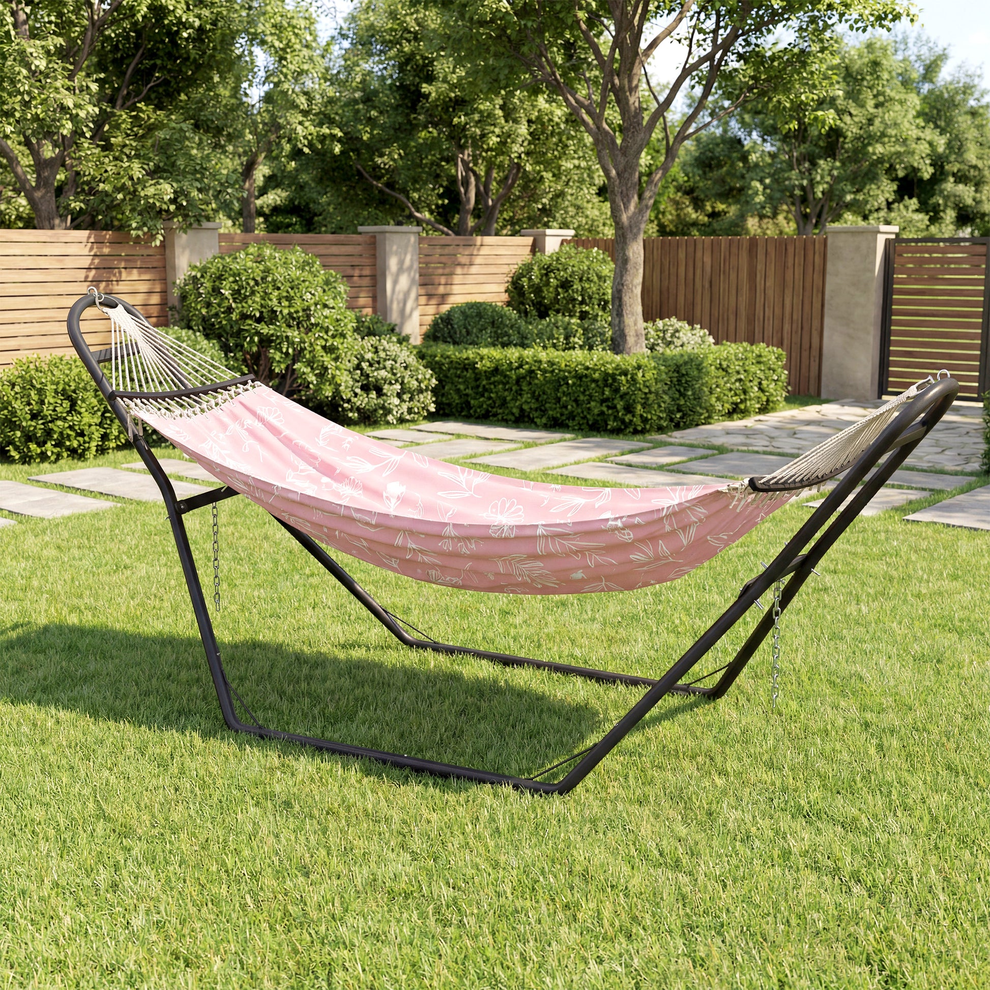 Outsunny 9ft Hammock Stand Adjustable Hammock Frame with Non-Slip Feet for Indoor Outdoor, 150 kg Capacity, Black