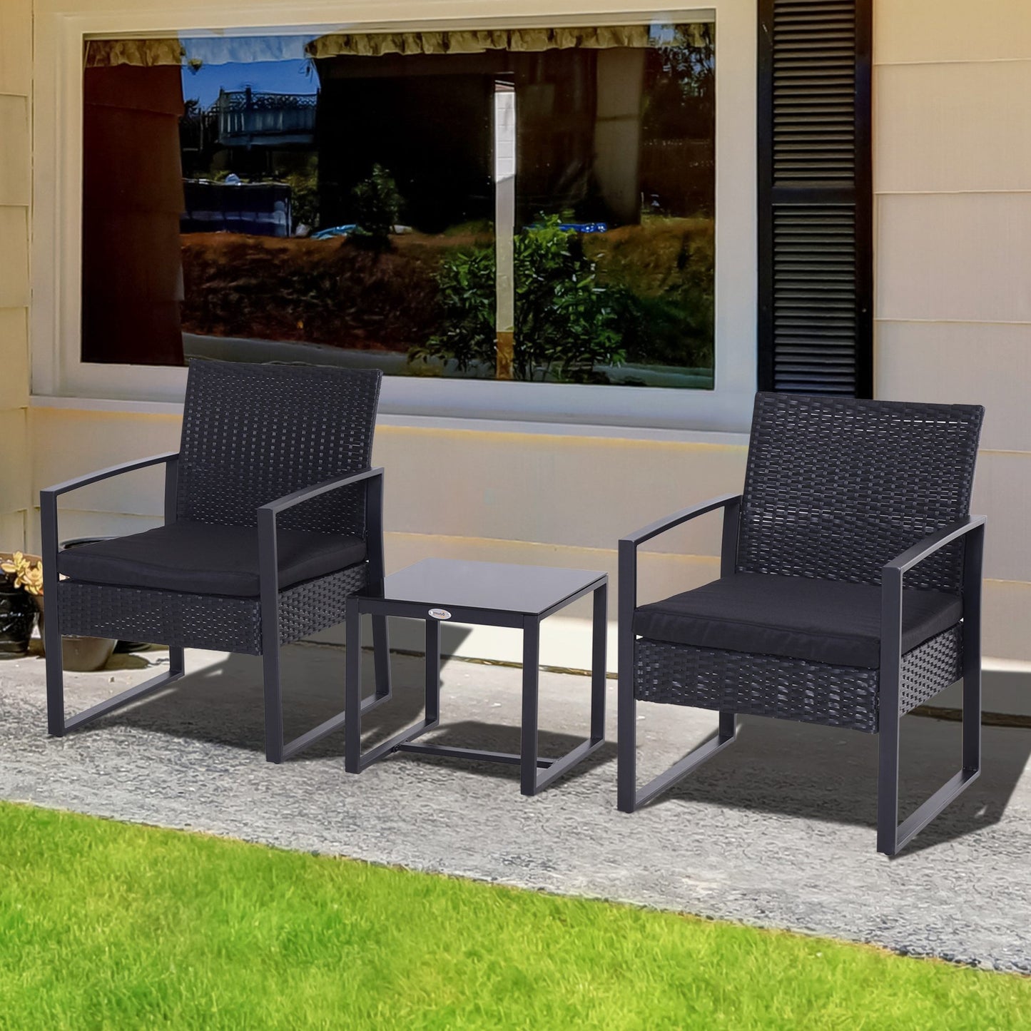 Verona 2 Seater Rattan Coffee Set-Black