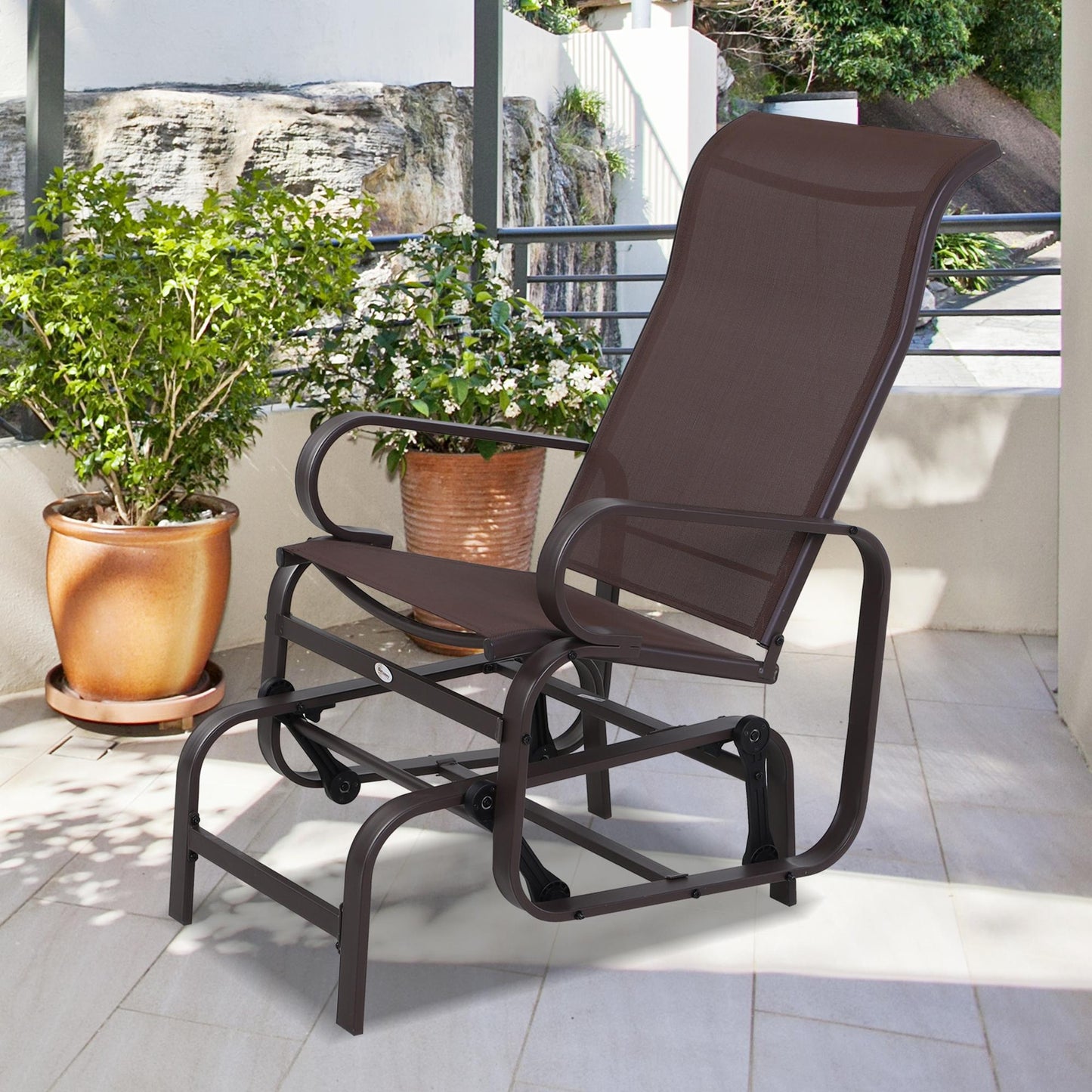 Riviera Outdoor Gliding Rocking Chair with Sturdy Metal Frame Garden Comfortable Swing Chair, Brown