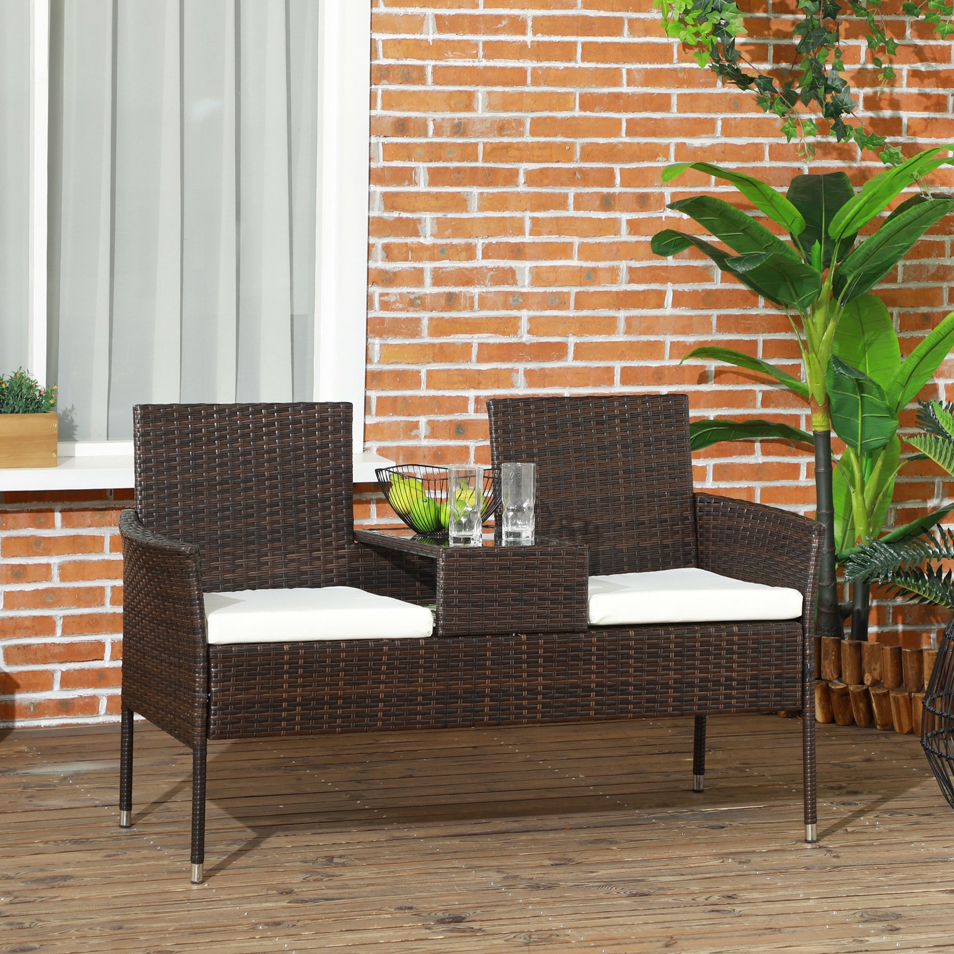Capri Two-Seat Rattan Chair, with Middle Table - Brown