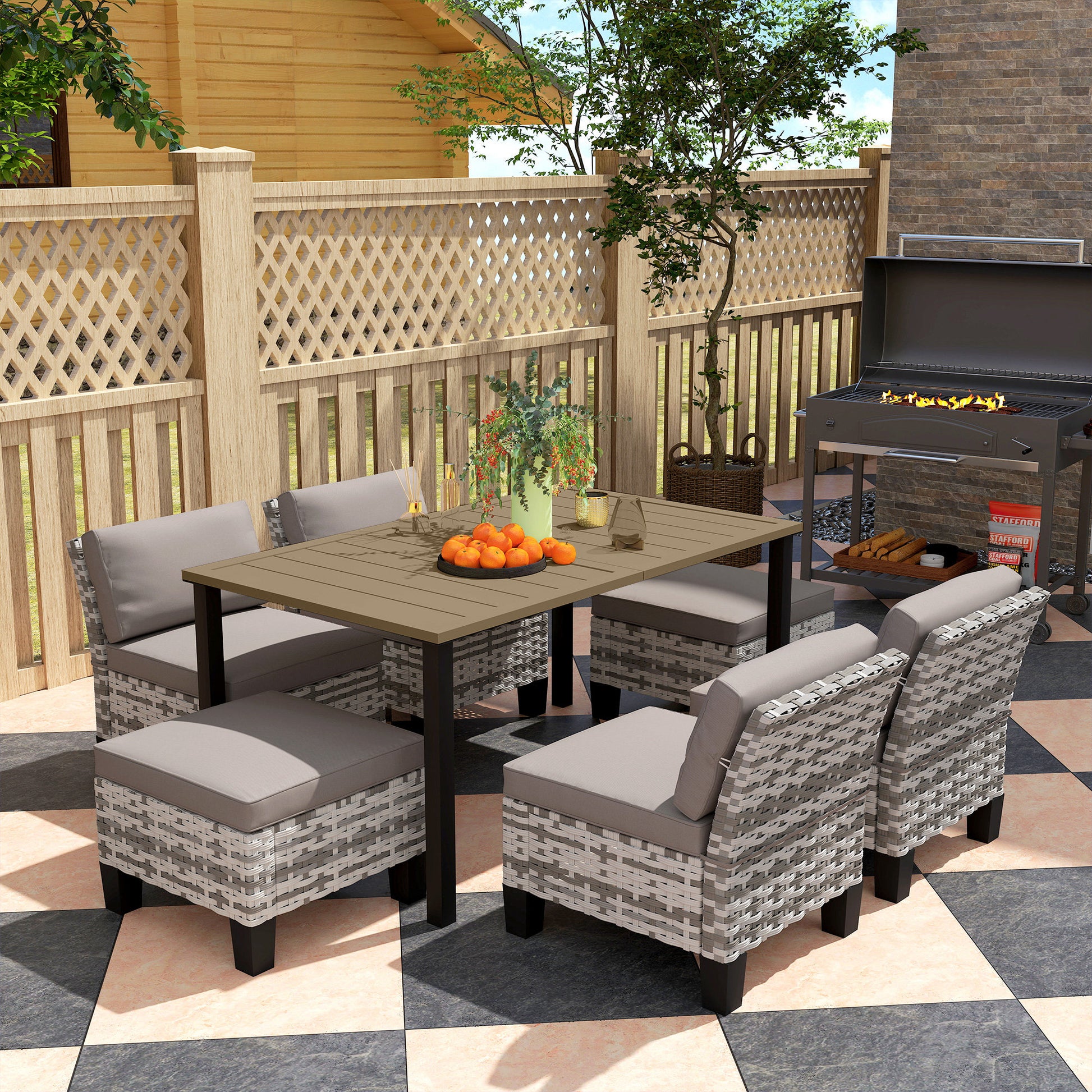 Verona Seven-Piece Rattan Dining Set - Grey