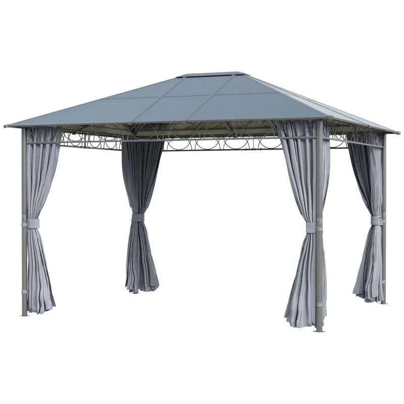 3.6m x 3m Aluminium Frame Hardtop Gazebo – UV Resistant Polycarbonate Garden Shelter with Curtains