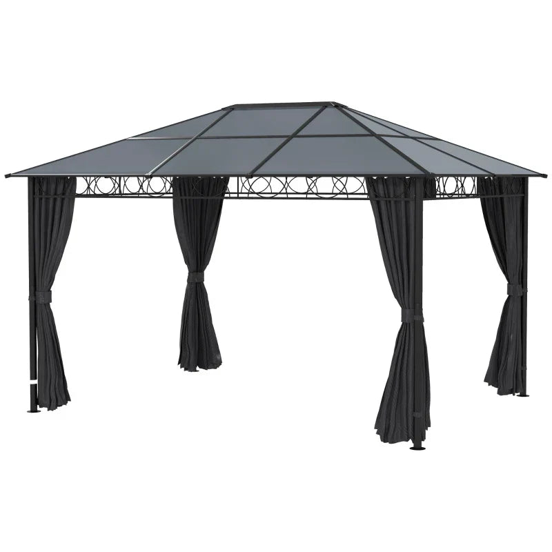 3m x 4m Grey Hardtop Gazebo with Polycarbonate Roof, Steel & Aluminium Fram