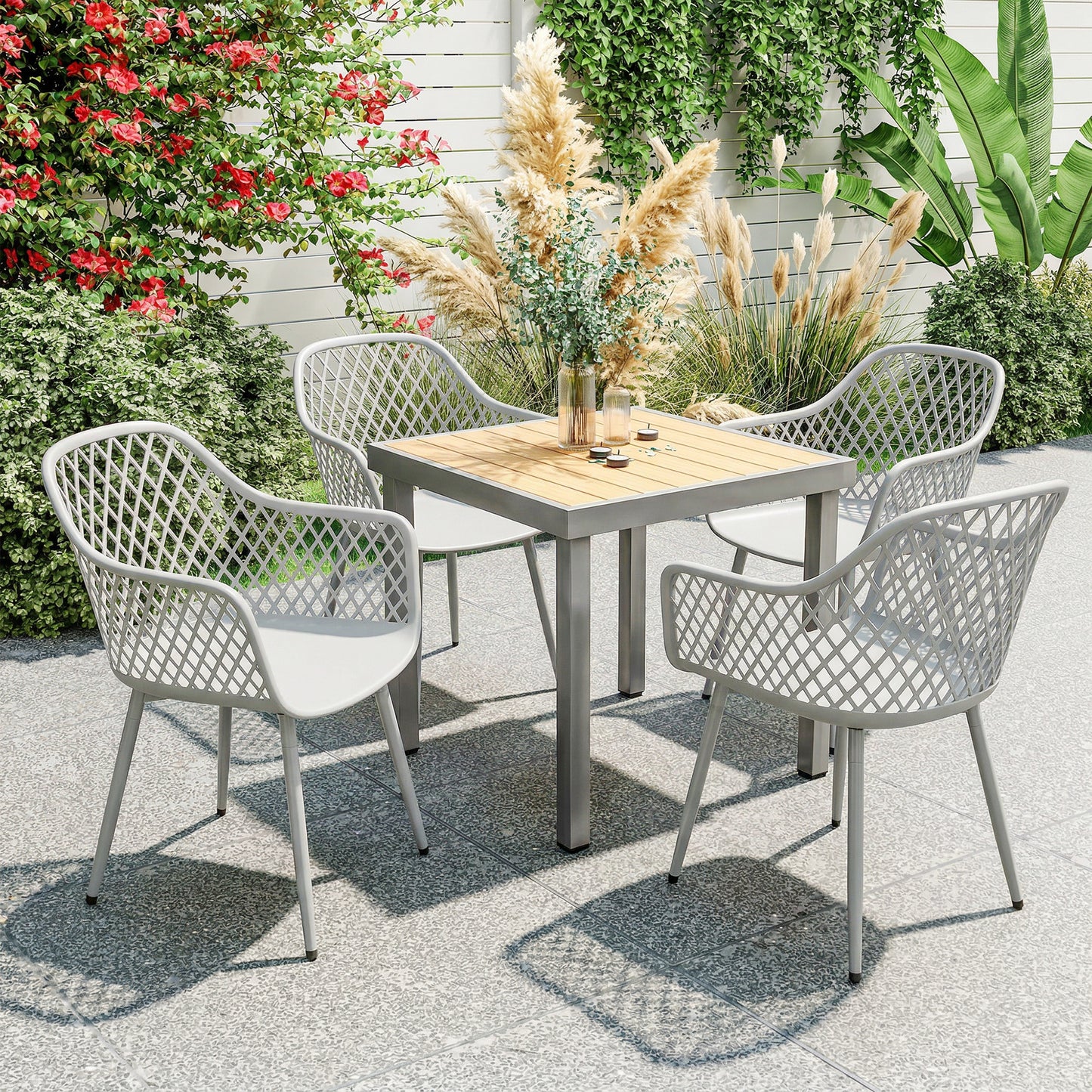 Portofino Garden Chairs Set of 4, Garden Dining Chairs with Cut Out Diamond Back and Armrests for Patio, Balcony