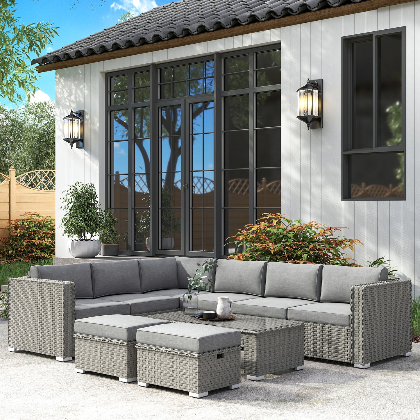 Marbella 6 Piece Outdoor PE Rattan Corner Sofa Set with 10cm Thick Padded Cushions