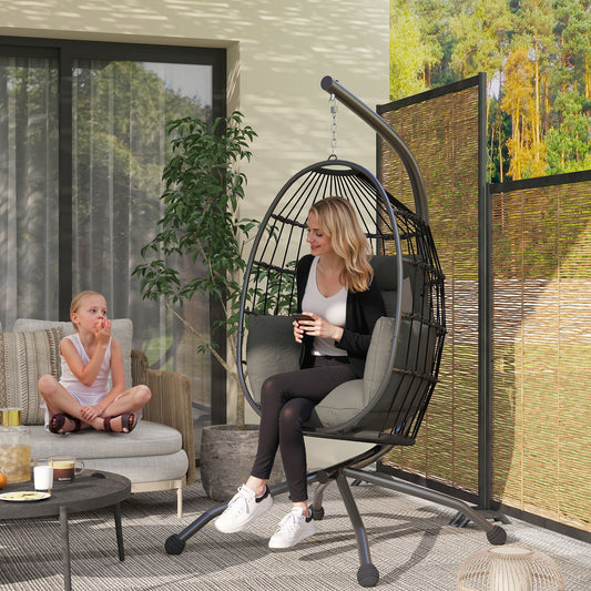 Riviera Hanging Egg Chair Garden Swing Chair with Folding Basket and Thickened Cushion, Hanging Chair with Stand