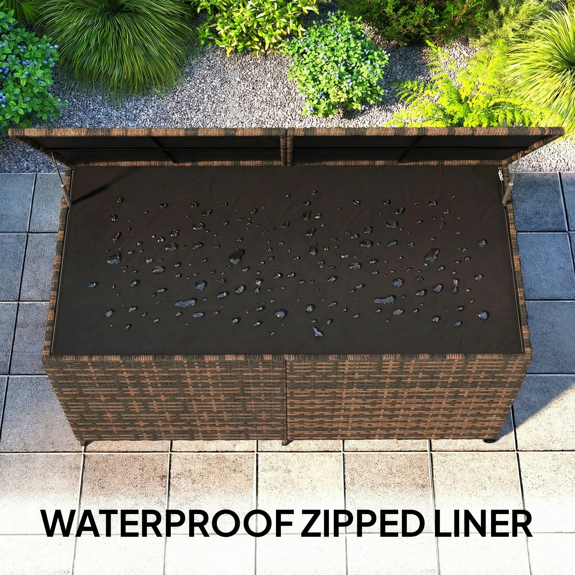 Outsunny - 650L Rattan Garden Storage Box, with Wheels, Mixed-Brown