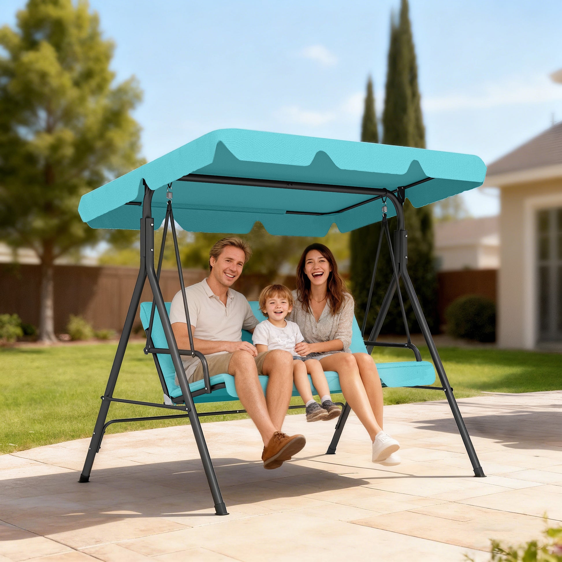 Mediterraneo Three-Seater Garden Swing Chair, with Adjustable Canopy - Teal