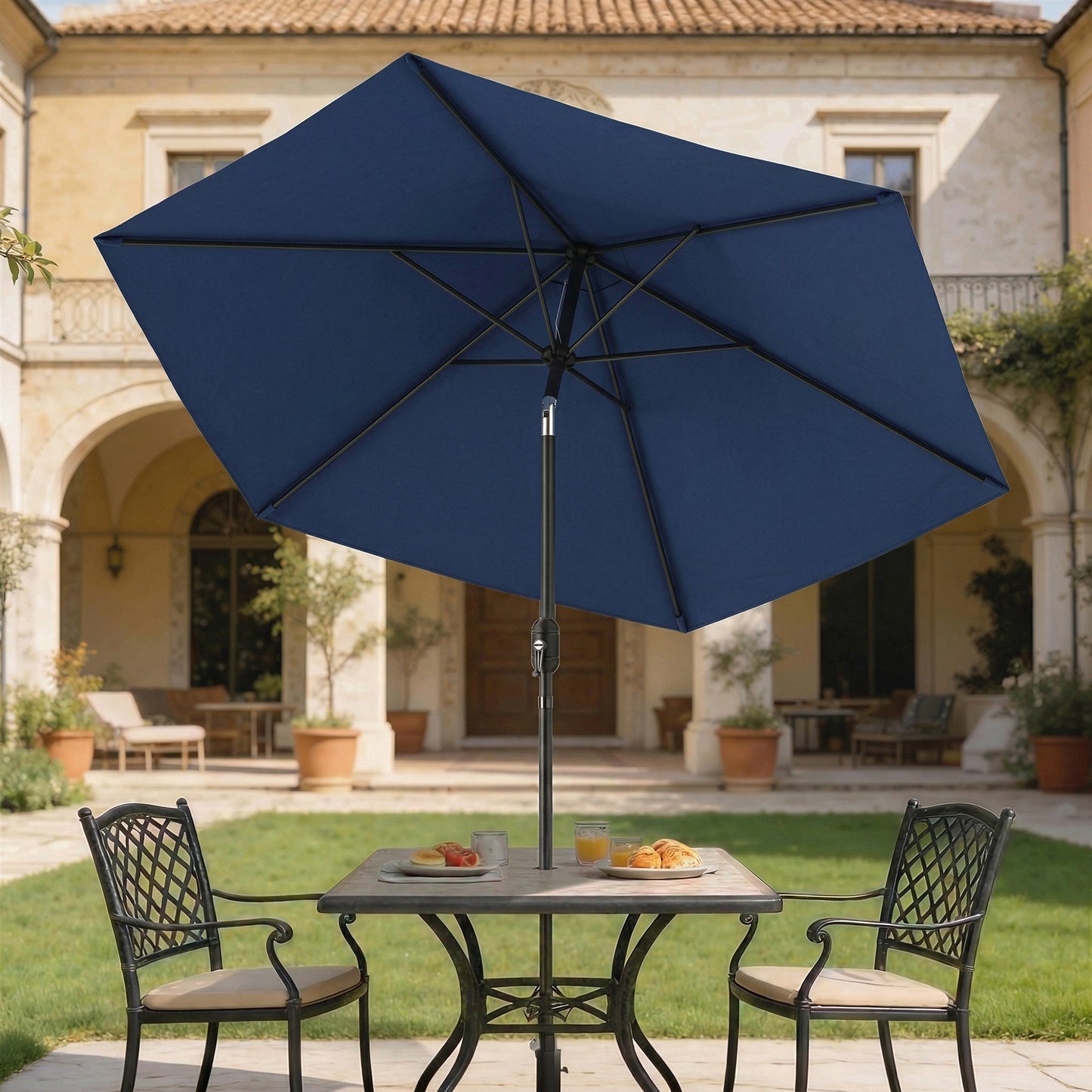 Mediterraneo 2.6 m Garden Parasol Umbrella with Aluminium Pole, Garden Umbrella with Tilt and Crank, Vent