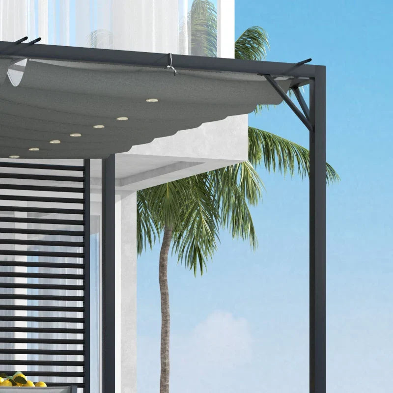 3m x 2.8m Metal Pergola – Grey Fabric Retractable Roof, Outdoor Patio Garden Shade Shelter