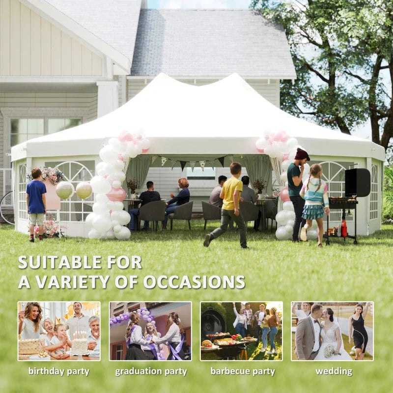 8.9m x 6.5m Premium 10 – Sided Garden Marquee Gazebo – Steel Frame Outdoor Party Tent with Windows