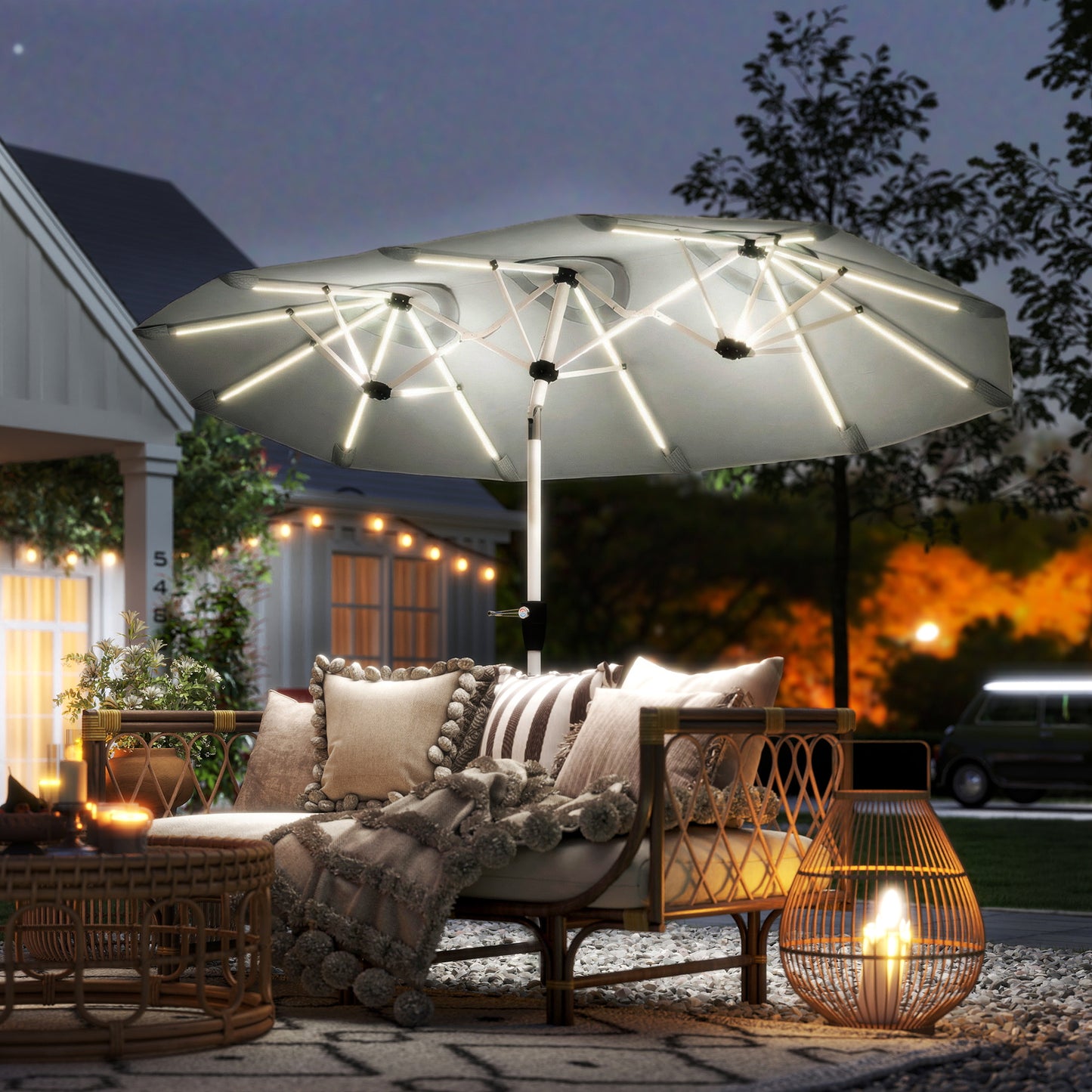 Mediterraneo 3 m Double-Sided Garden Parasol with LED Solar Lights