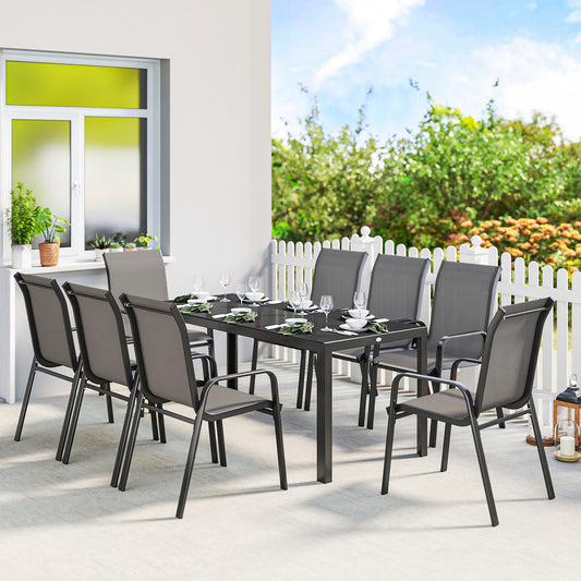 Ibiza 9 Piece Garden Dining Set, Garden Table and Chairs Set for 8, Garden Furniture Set with Tempered Glass Top