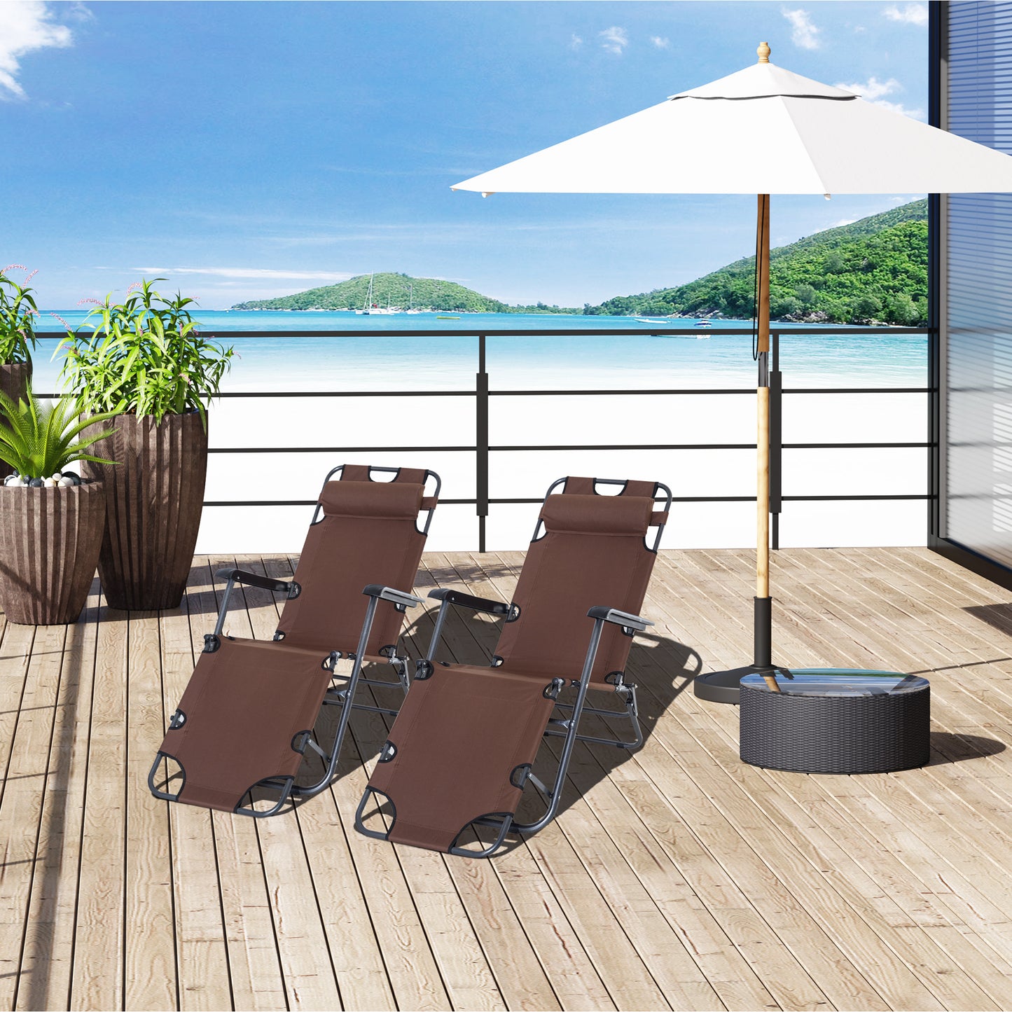 2 in 1 Folding Sun Lounger Reclining Garden Chair Set of 2 with 2-Level Adjustable Backrest, Outdoor Zero Gravity Recliner Garden Chairs with