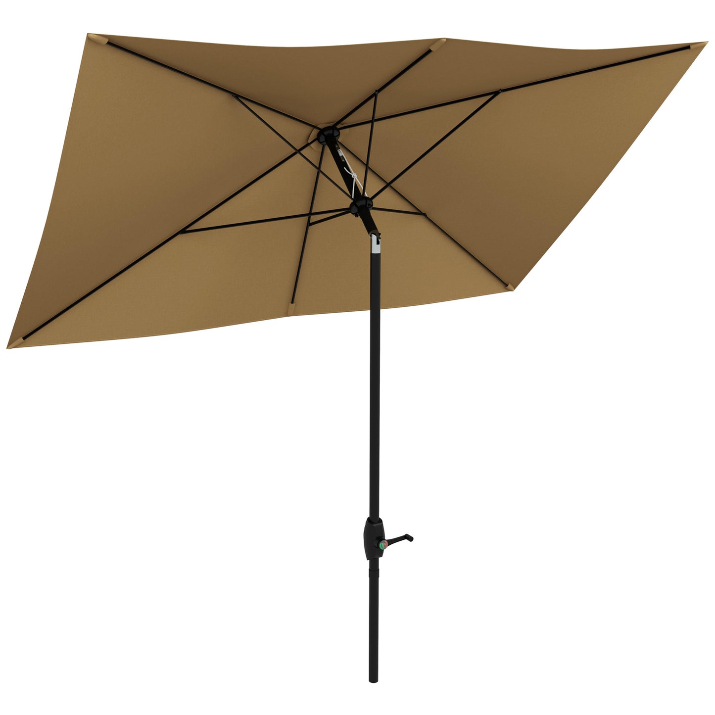 Outsunny 3 x 2 m Garden Parasol Umbrella with Aluminium Pole, UPF 50+ Rectangular Outdoor Table Parasol Sun Shade with Crank & Push Button Tilt, Metal Ribs, Brown
