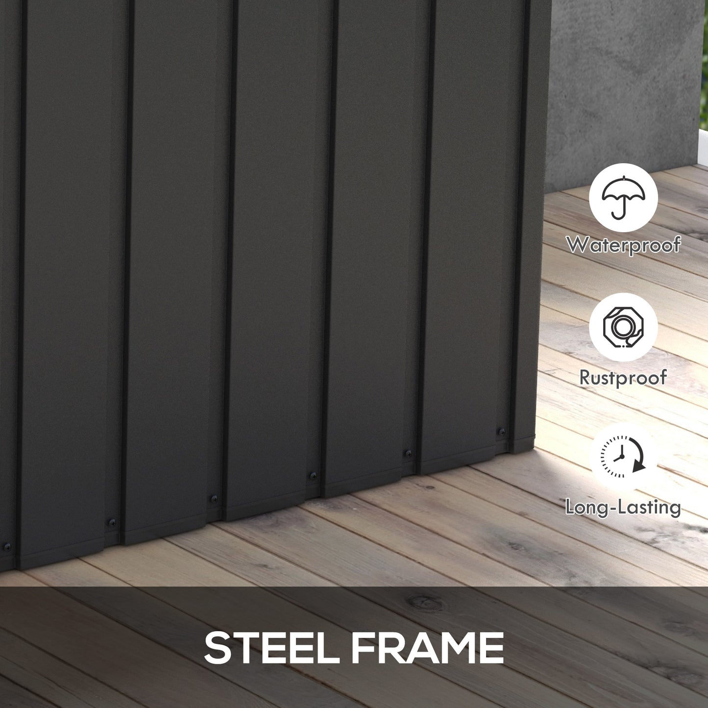 Outsunny - 450L Galvanised Steel Garden Storage Box, with Wheels, Lockable, Dark Grey