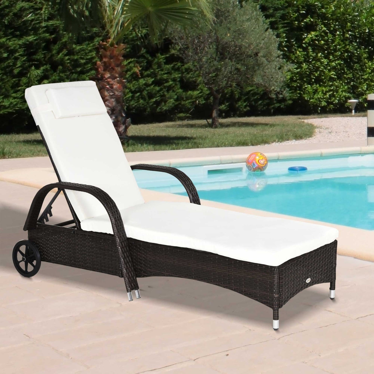 Tivoli Brown Rattan Sun Lounger w/ Adjustable Steel Frame