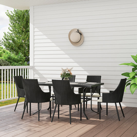 Sorrento 6 Seater Rattan Dining Set with Cushions, Garden Furniture Set with Armchairs