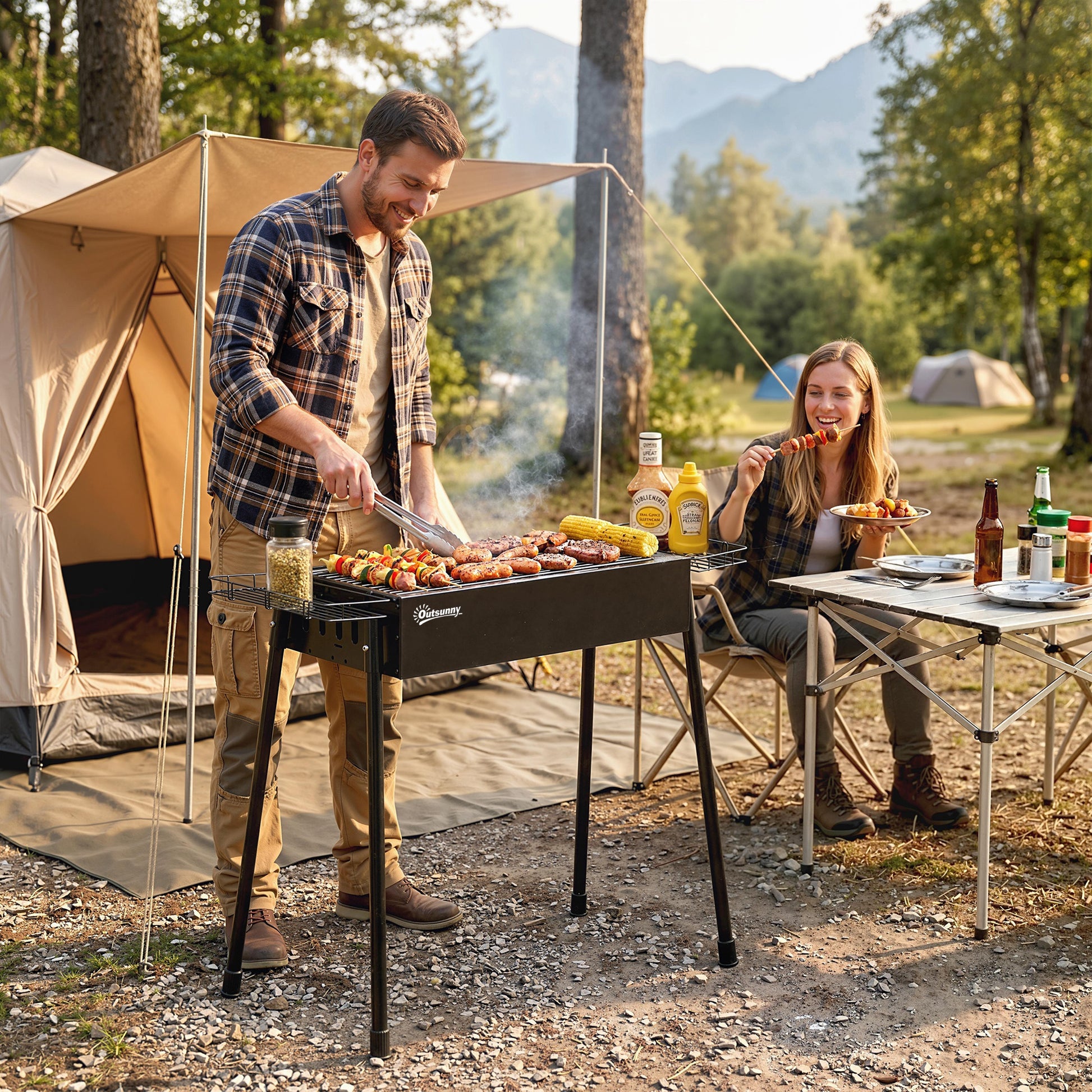 Portable Charcoal BBQ with Seasoning Baskets for Camping Picnic Hiking