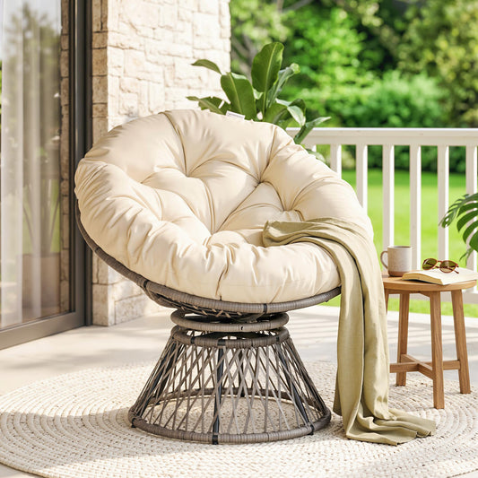 Verona 360° Swivel Rattan Moon Bowl Chair Round Lounge Garden Wicker Basket Seat with Padded Cushion Oversized