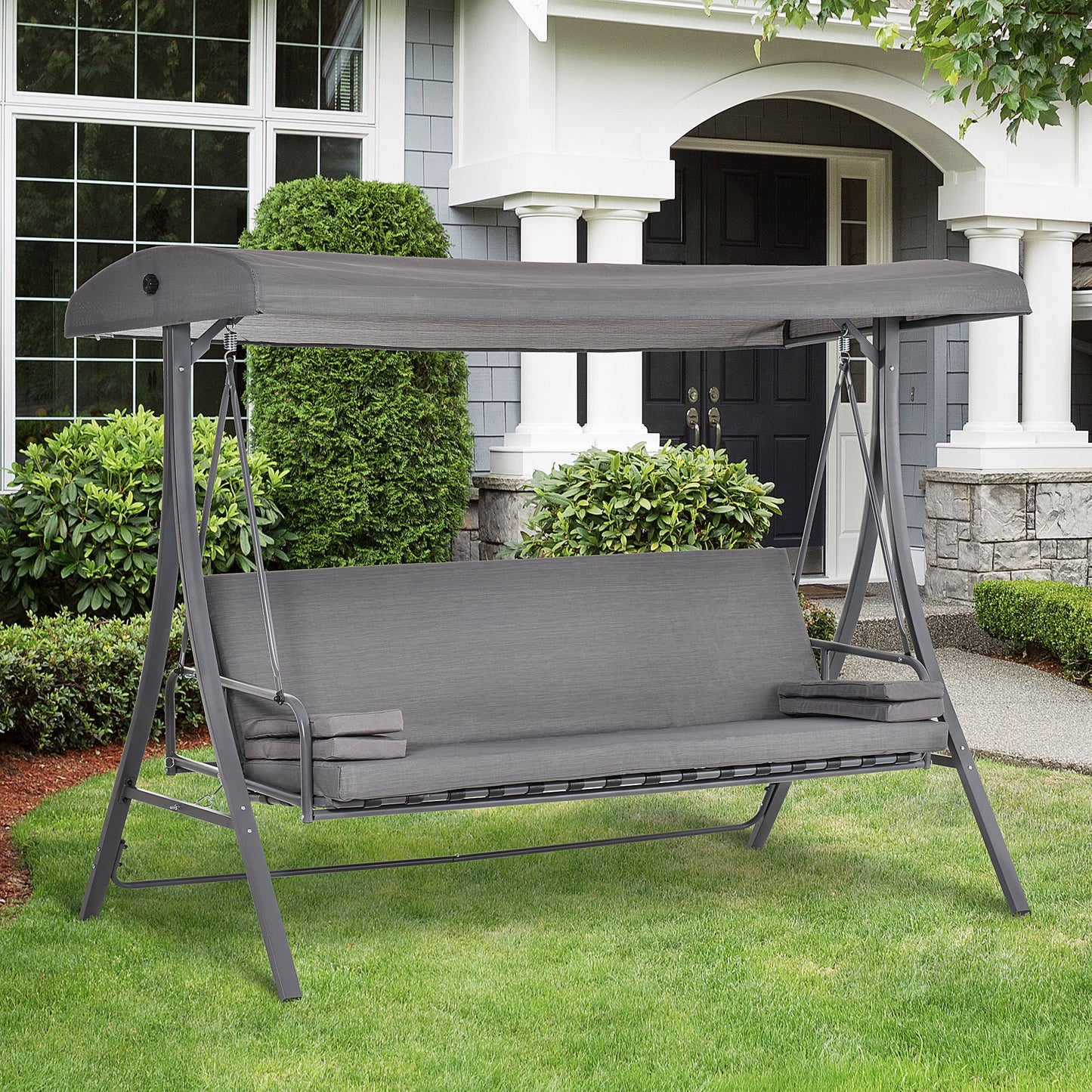 Santorini 2-in-1 Patio 3 Seater Swing Chair Hammock w/ Cushion Adjustable Canopy Garden