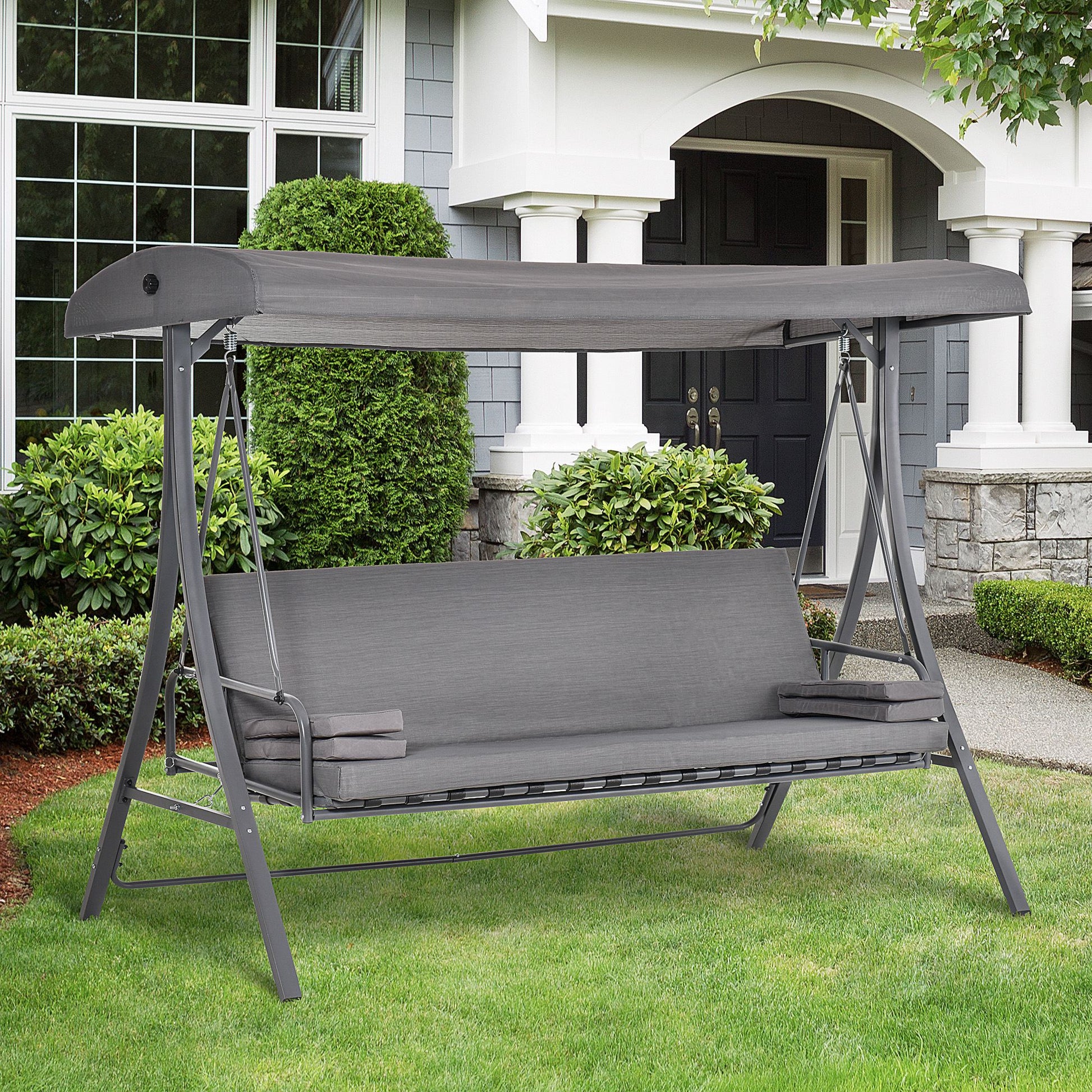 Santorini 2-in-1 Patio 3 Seater Swing Chair Hammock w/ Cushion Adjustable Canopy Garden