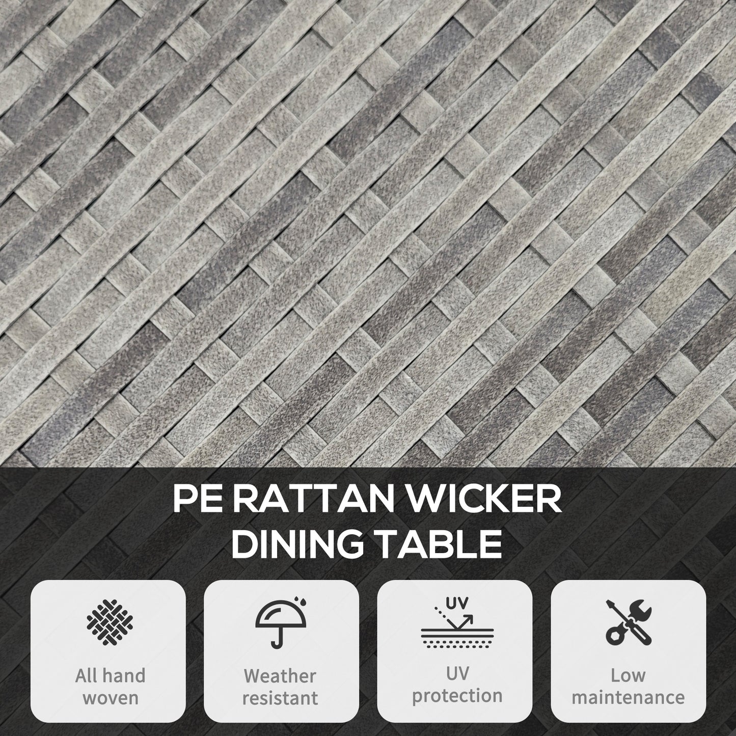 Outsunny 70 cm Wood-Effect Rattan Garden Table - Grey