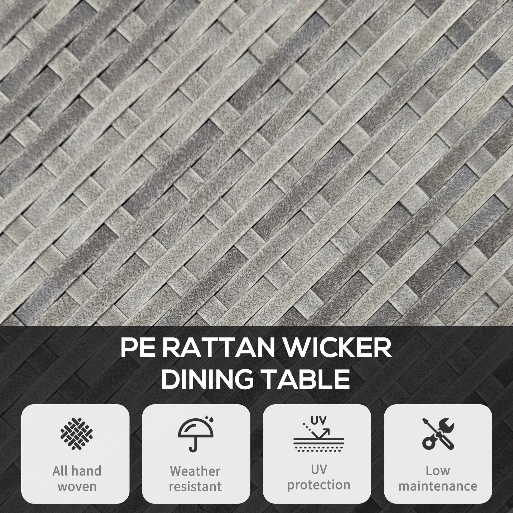 Outsunny 70 cm Wood-Effect Rattan Garden Table - Grey