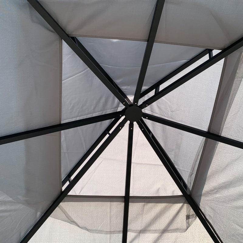 4m x 3.35m Grey Garden Gazebo with Ventilated Double-Tier Canopy & Privacy Side Panels